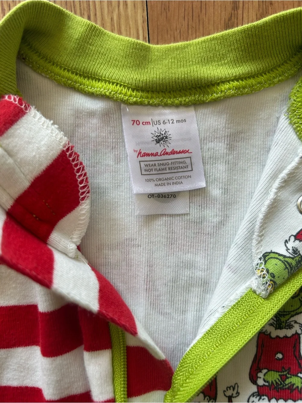 Hanna Andersson Toddler Grinch One Piece Pajamas Size 70/US6/12mos EUC